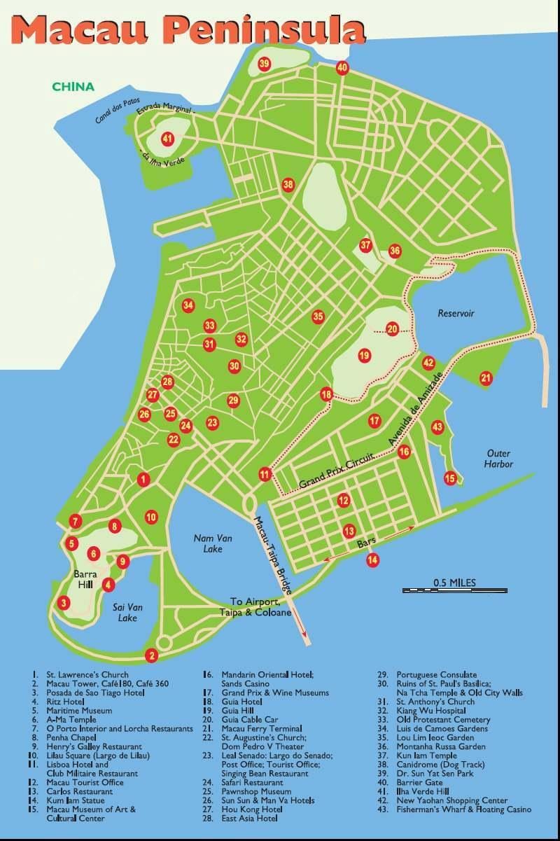 Macau turistattraktioner karta